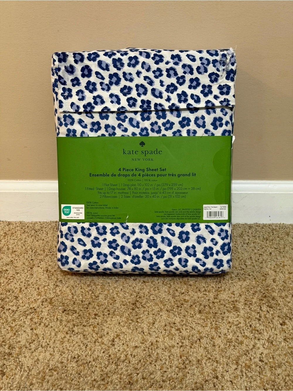 kate spade new york Navy Leopard King Sheet Set